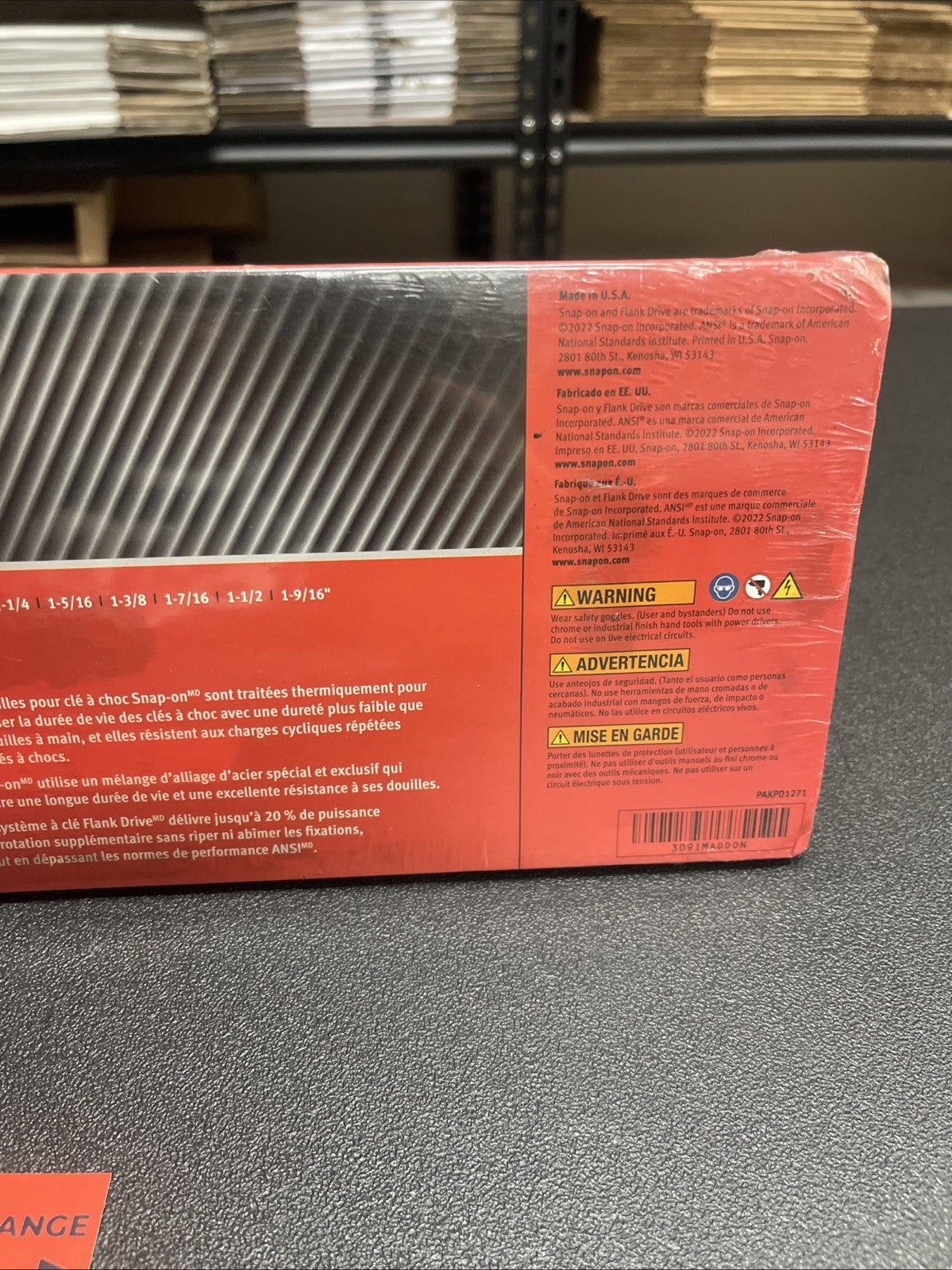 Snap-on NEW LARGE 9 Pc 1/2" Drive 6-Pt. SAE Shallow Impact Socket Set 309IMADDON