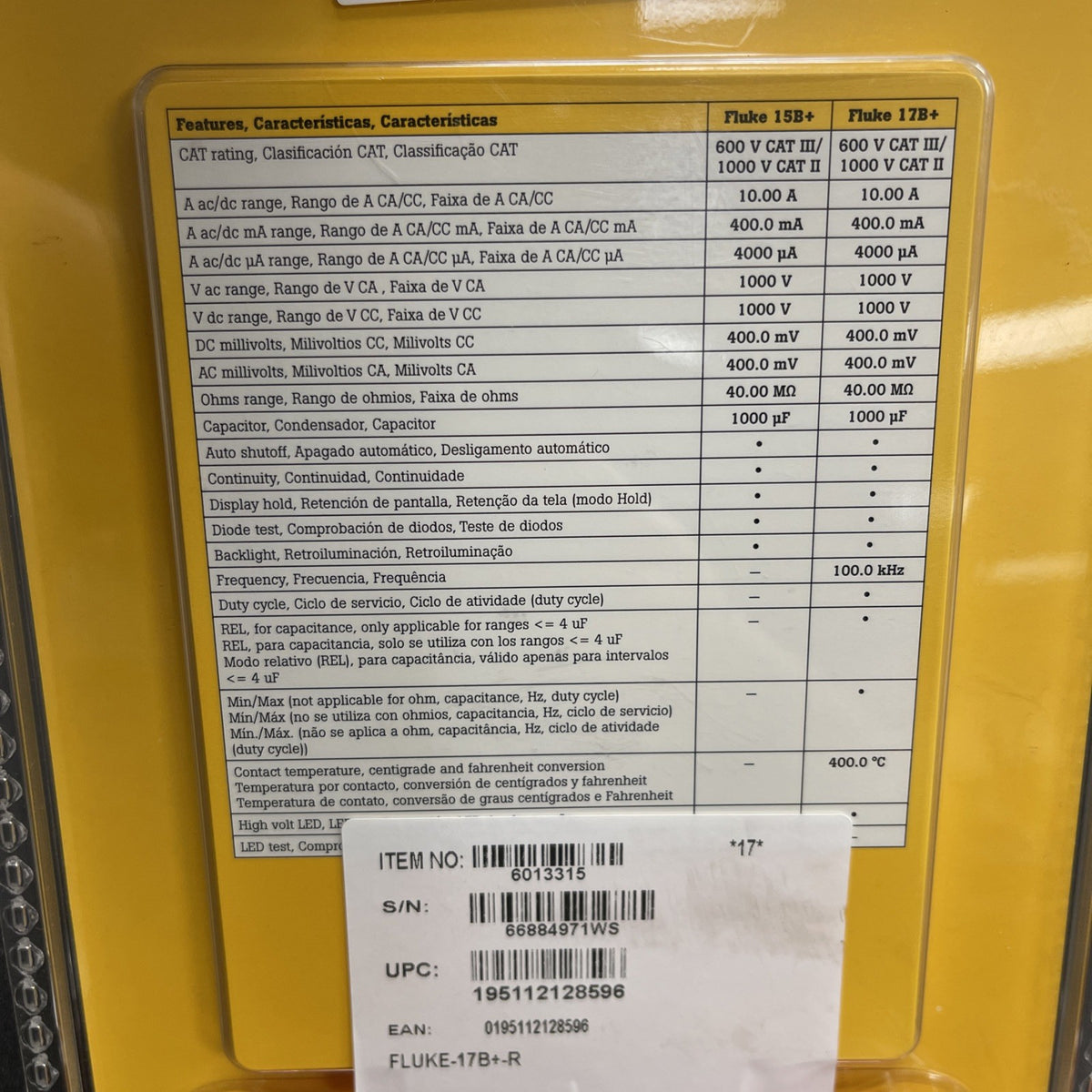 Fluke 17B+ CAT III 6000 Count Digital Multimeter 1000V Temp Frequency