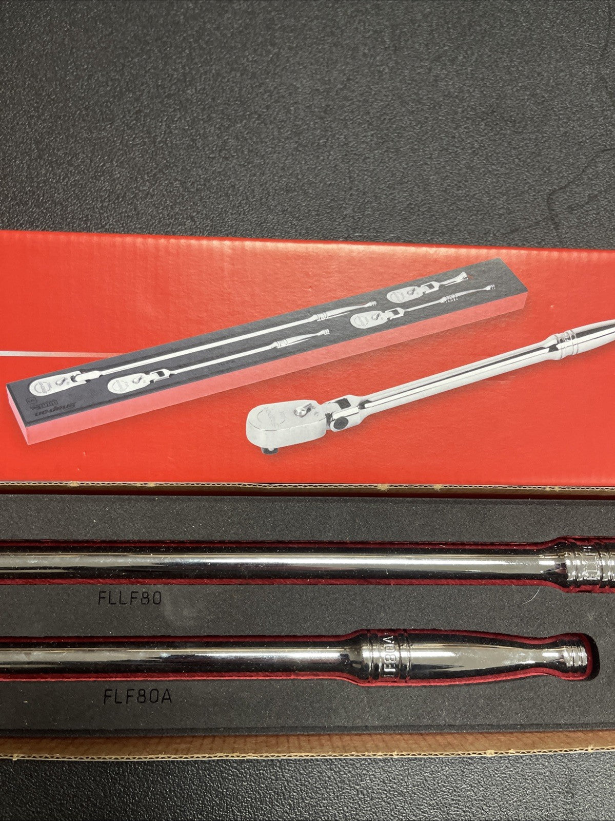 Snap-on 204RT02FR 4pc Flex Head Ratchet Red Foam Set Chrome 3/8” Drive