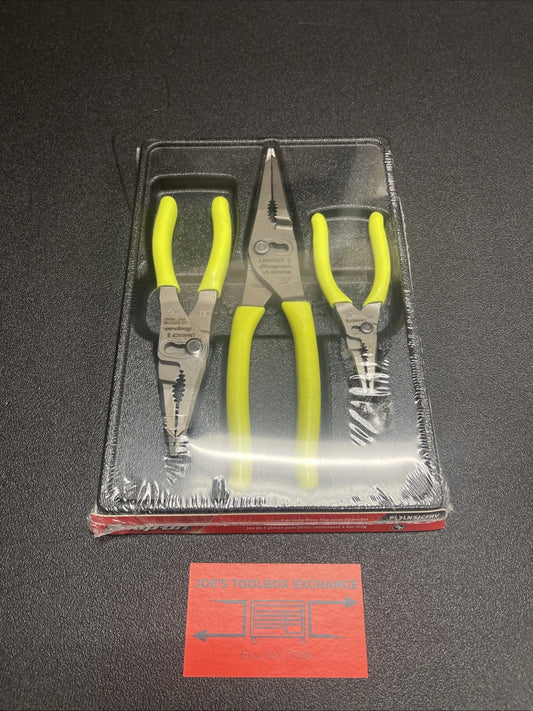 Snap-On Tools HI-VIZ 3pc Soft Grip Long Nose Slip Joint Pliers Set PL3LNSJCFHV