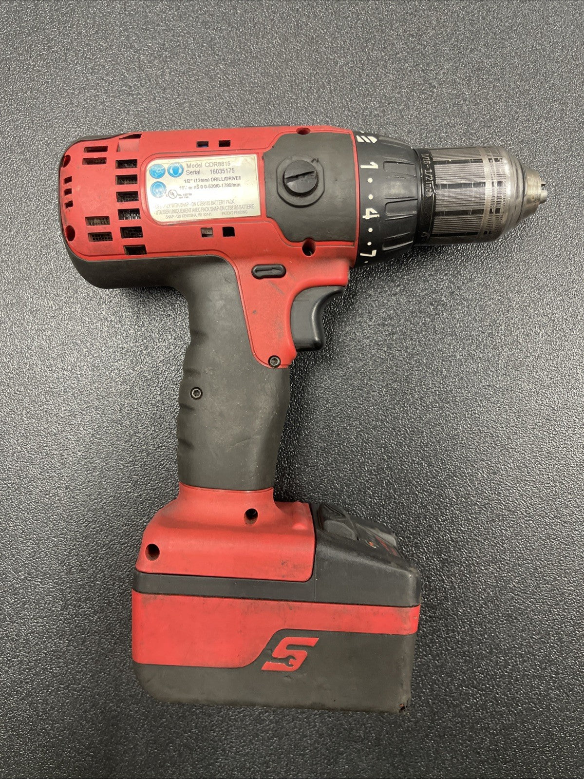 Snap On - CDR8815 -  Red 18V 2-Speed Cordless 1/2” Drill w/ Battery CTB8185 C35