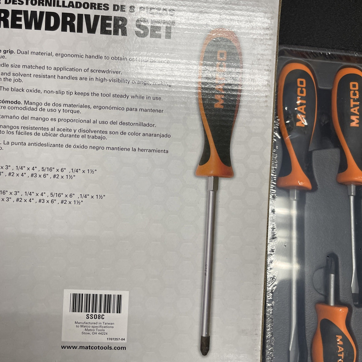 BRAND NEW (Orange) Matco Tool 8 piece screwdriver set SSO8C