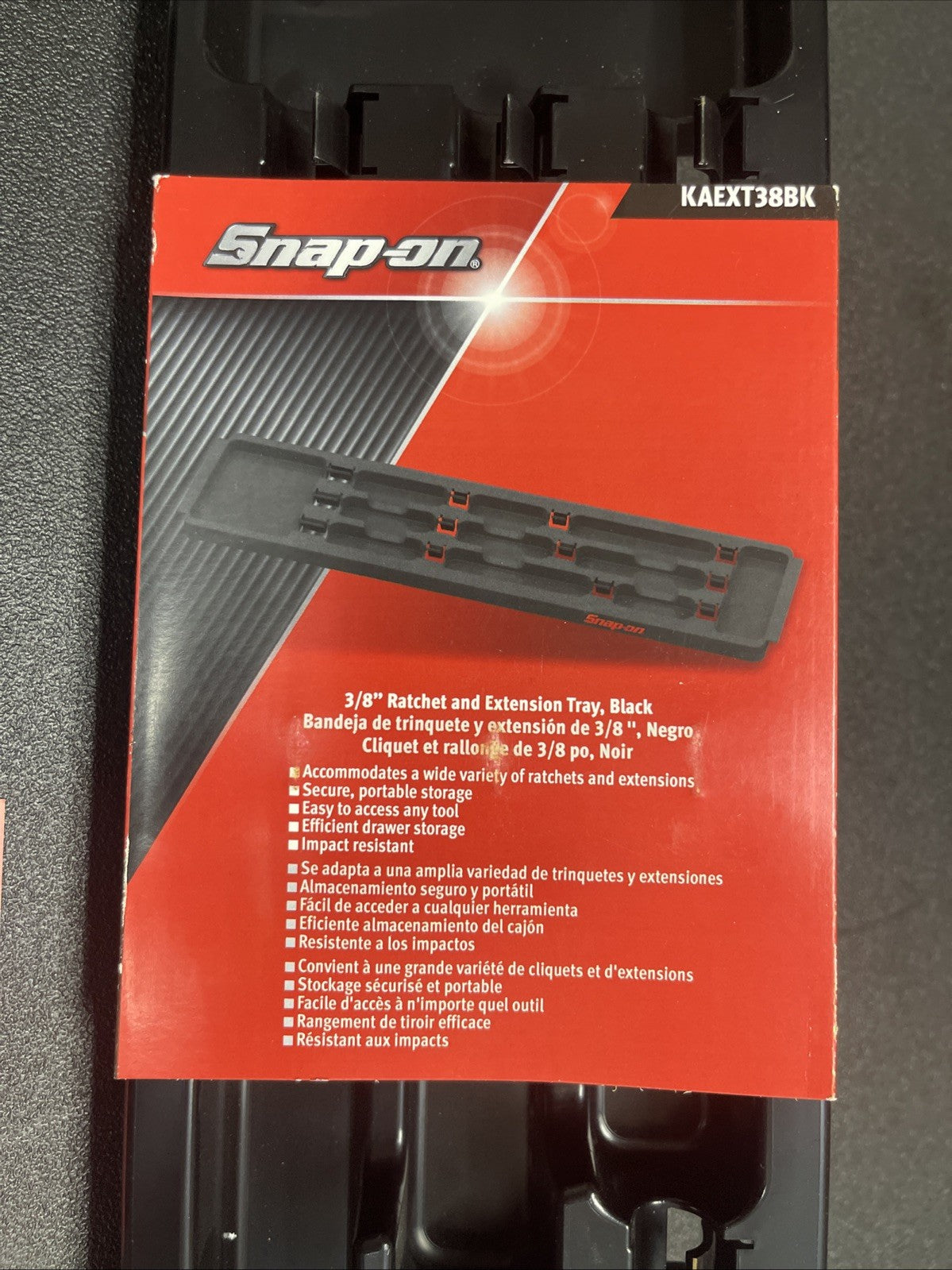 Snap-on Tools USA NEW BLACK 3/8" Drive Extension & Ratchet Organizer KAEXT38BK