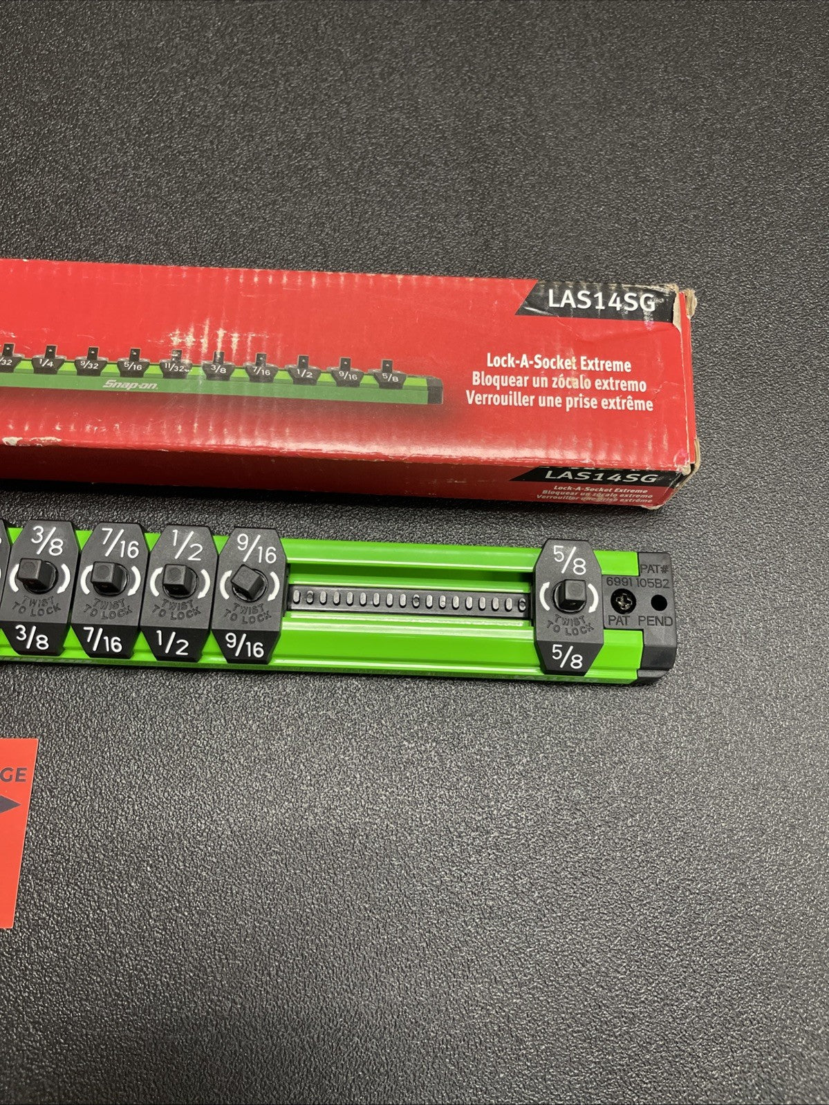 Snap-on Tools NEW GREEN 1/4” SAE Lock-A-Socket Magnetic Rail Organizer LAS14SG