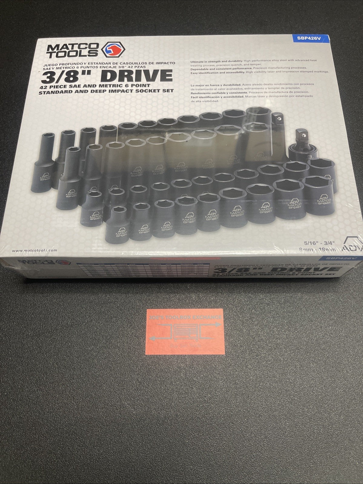 Matco Tools SBP426V 3/8" Dr 42pc SAE & Metric 6Pt Standard & Deep Impact Socket