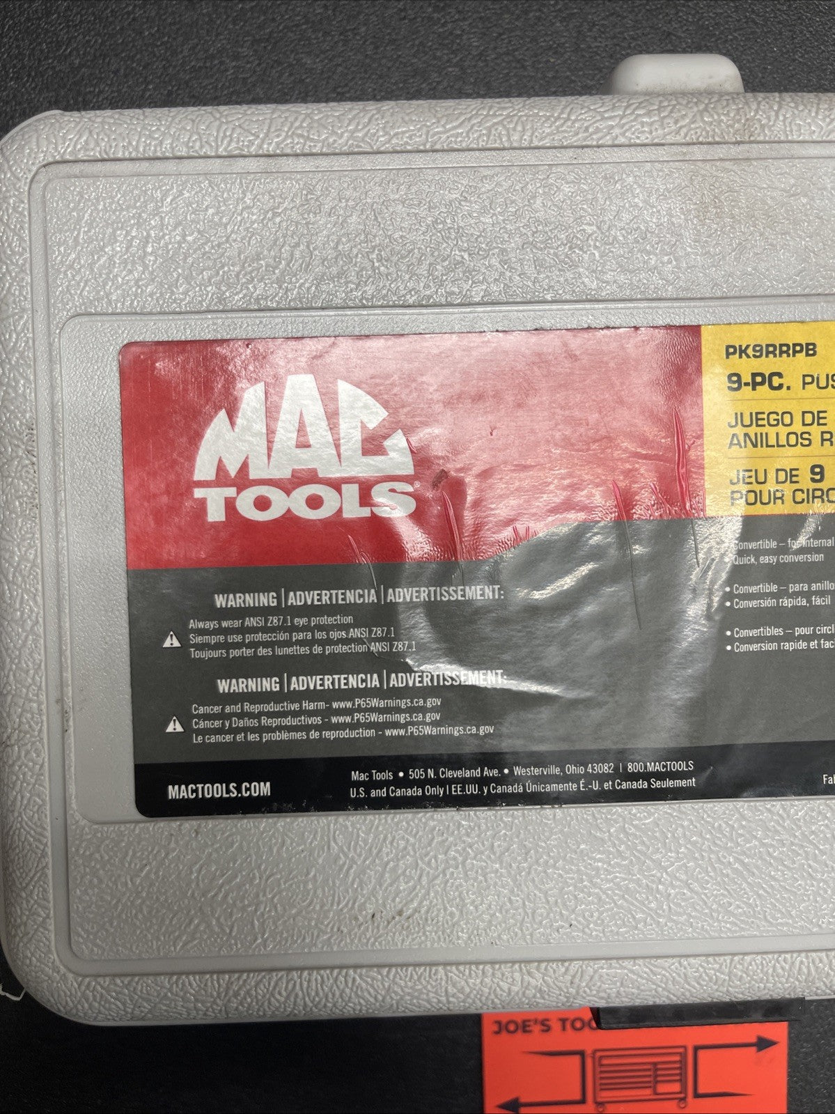 Mac Tools PK9RRPB Push Button Retaining Ring Pliers Set USA Nice (Missing 1)