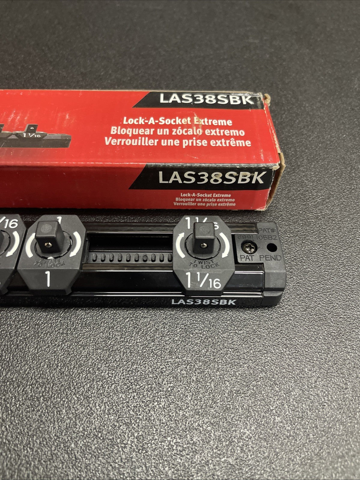 Snap-on Tools NEW BLACK 3/8” SAE Lock-A-Socket Magnetic Rail Organizer LAS38SBK