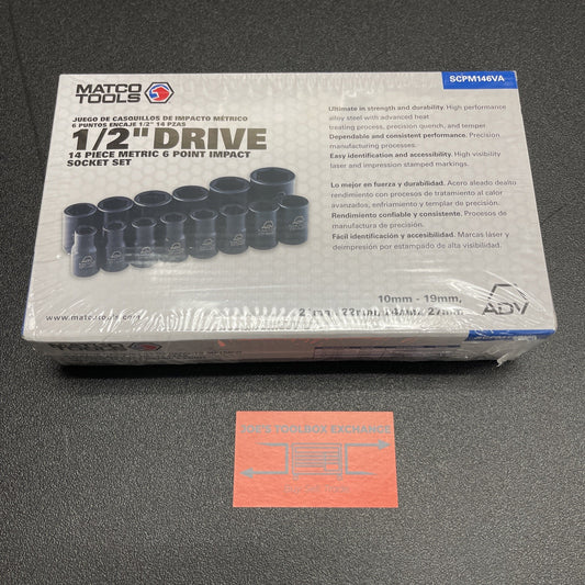 MATCO SCPM146VA 1/2" Drive Metric 6 pt. Impact socket set NEW 10-24mm