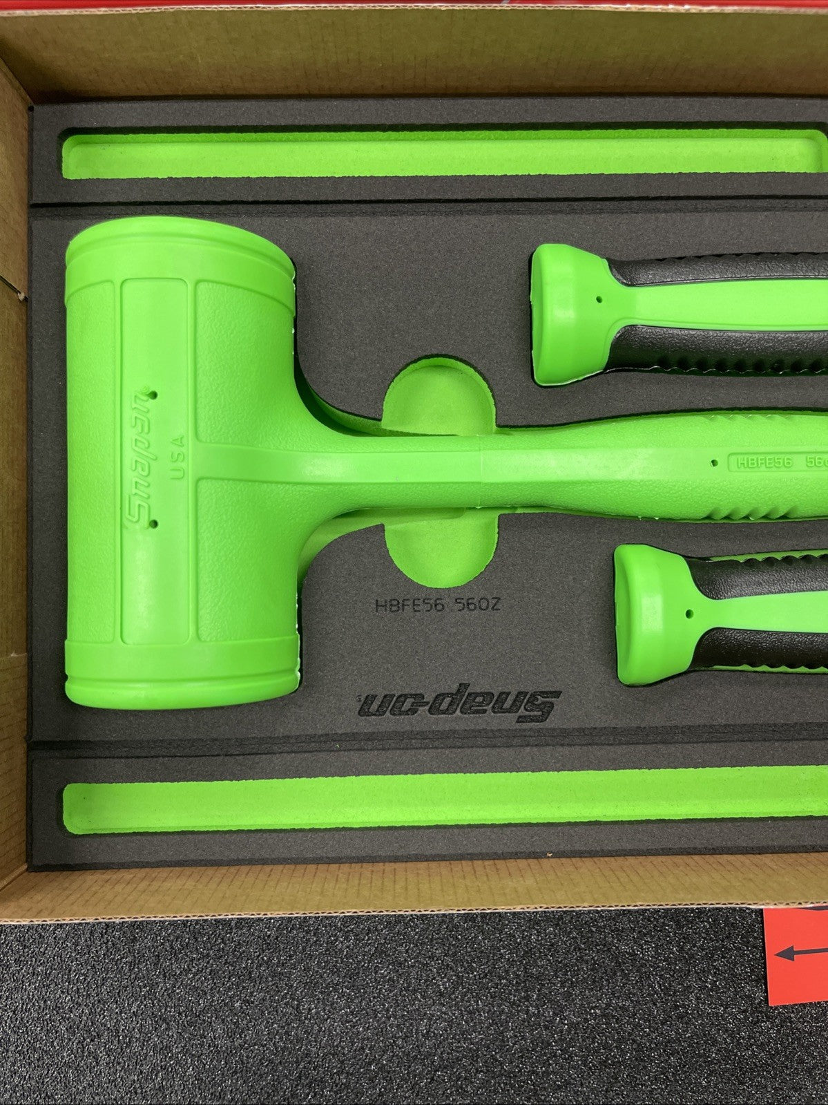 NEW Snap On HBFE301FG Green 3-pc Soft Grip Dead Blow Hammer Set (16, 32, 56oz)