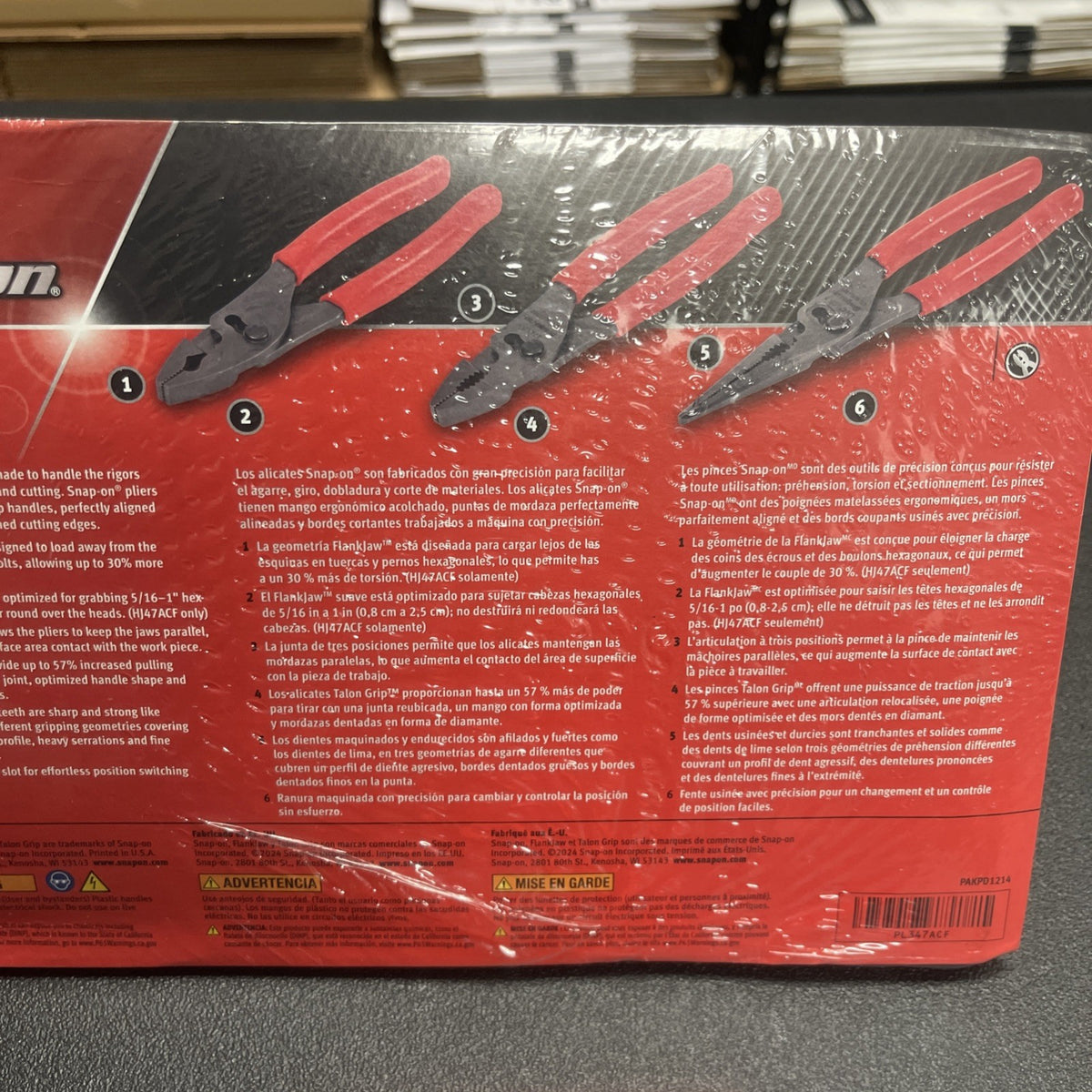 Snap-on Tools USA NEW RED 3pc Soft Grip Slip Joint Pliers Lot Set PL347ACF