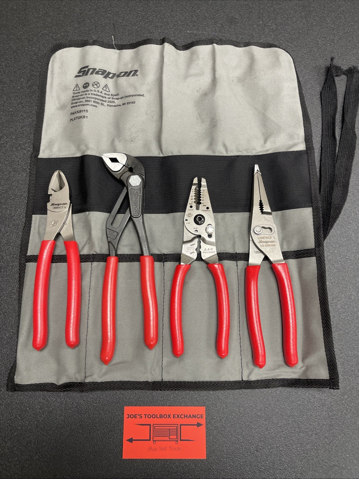 NEW Snap On 4pc Plier Set ( 388ACF + PWCS9AF + LN47ACF + AWPBX10) PL4TGKB1