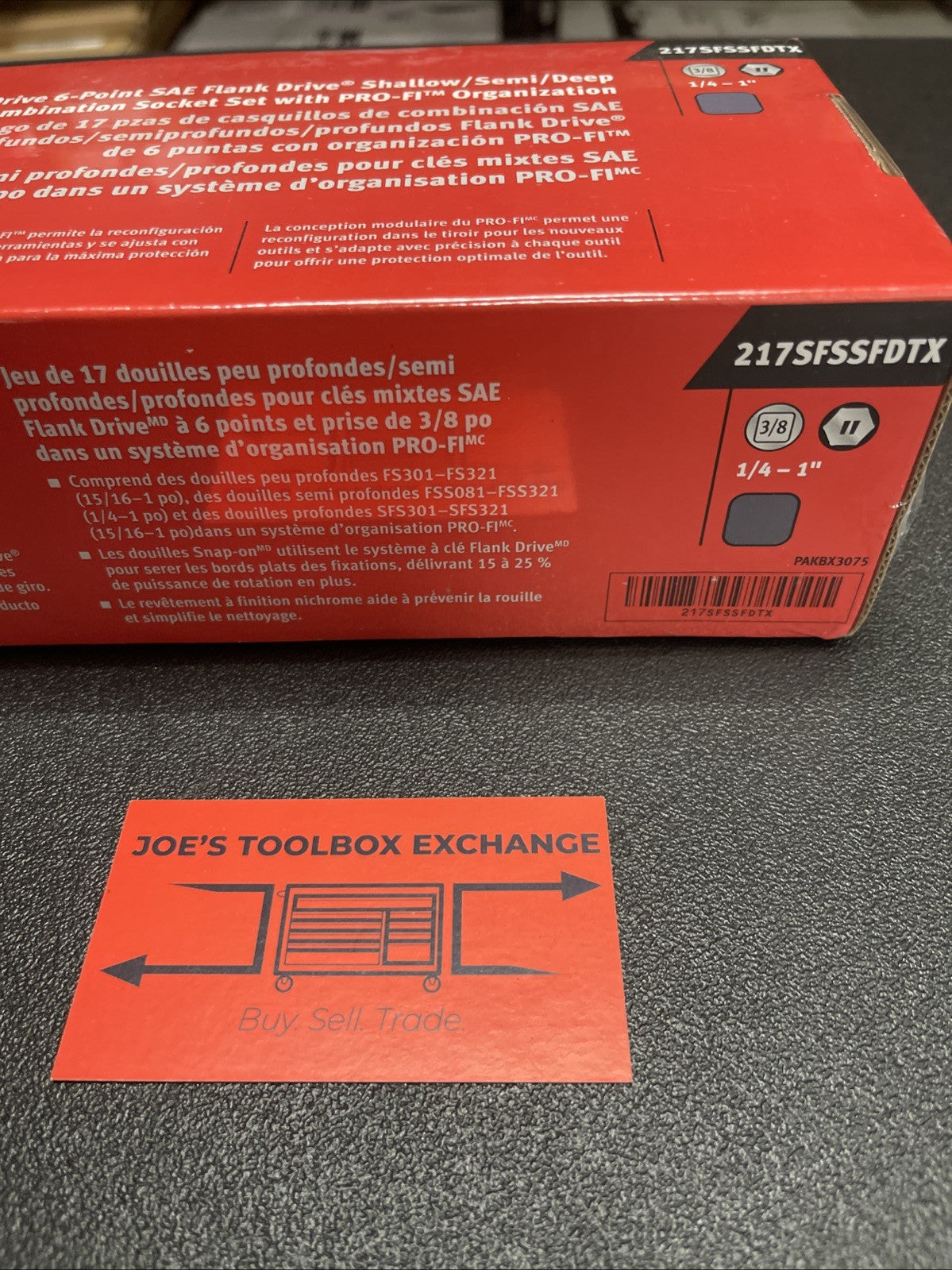 Snap On 217SFSSFDTX 17pc Socket Set 3/8dr  Sae Shallow/semi/deep 1/4” - 1”