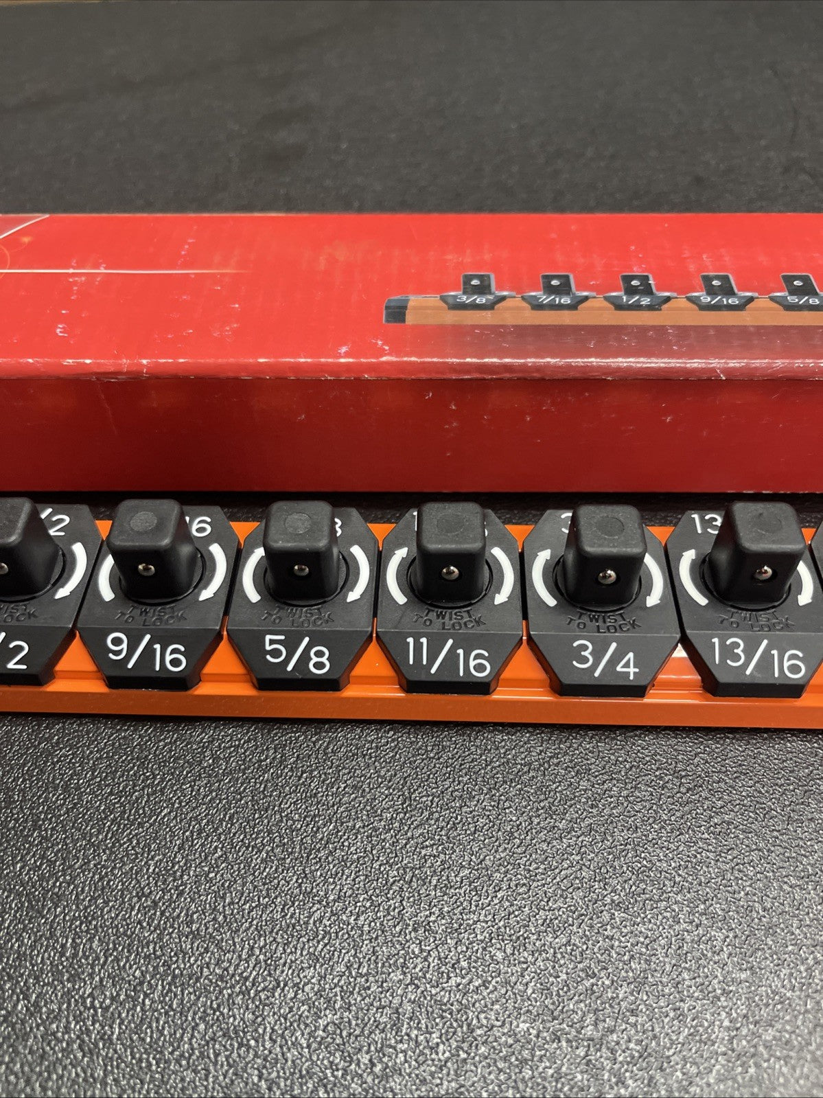 Snap-on Tools NEW ORANGE 1/2” SAE Lock-A-Socket Magnetic Rail Organizer LAS12SO