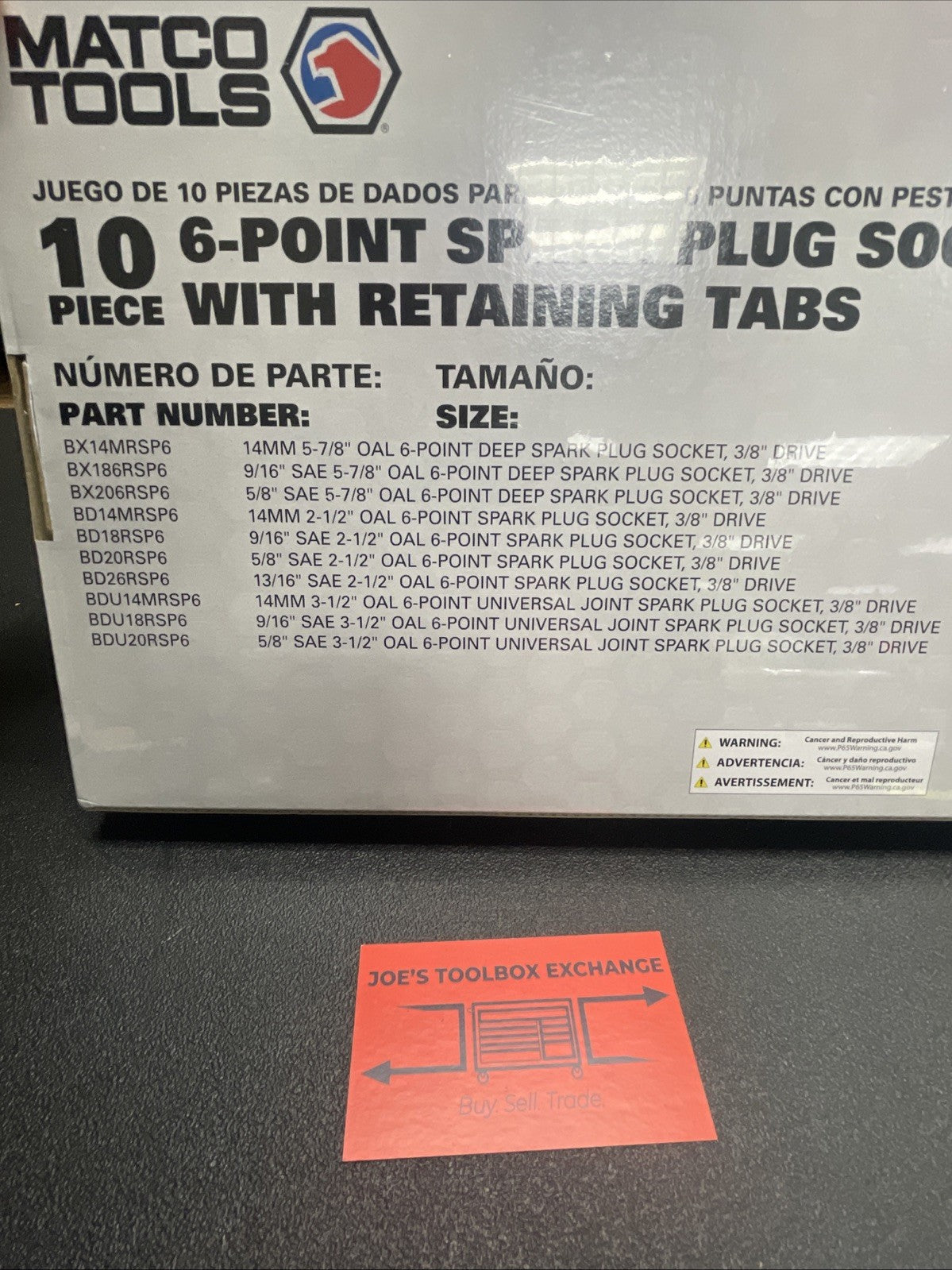 NEW Matco Tools 10pc Spark Plug Socket Set Metric And SAE SB10SP6