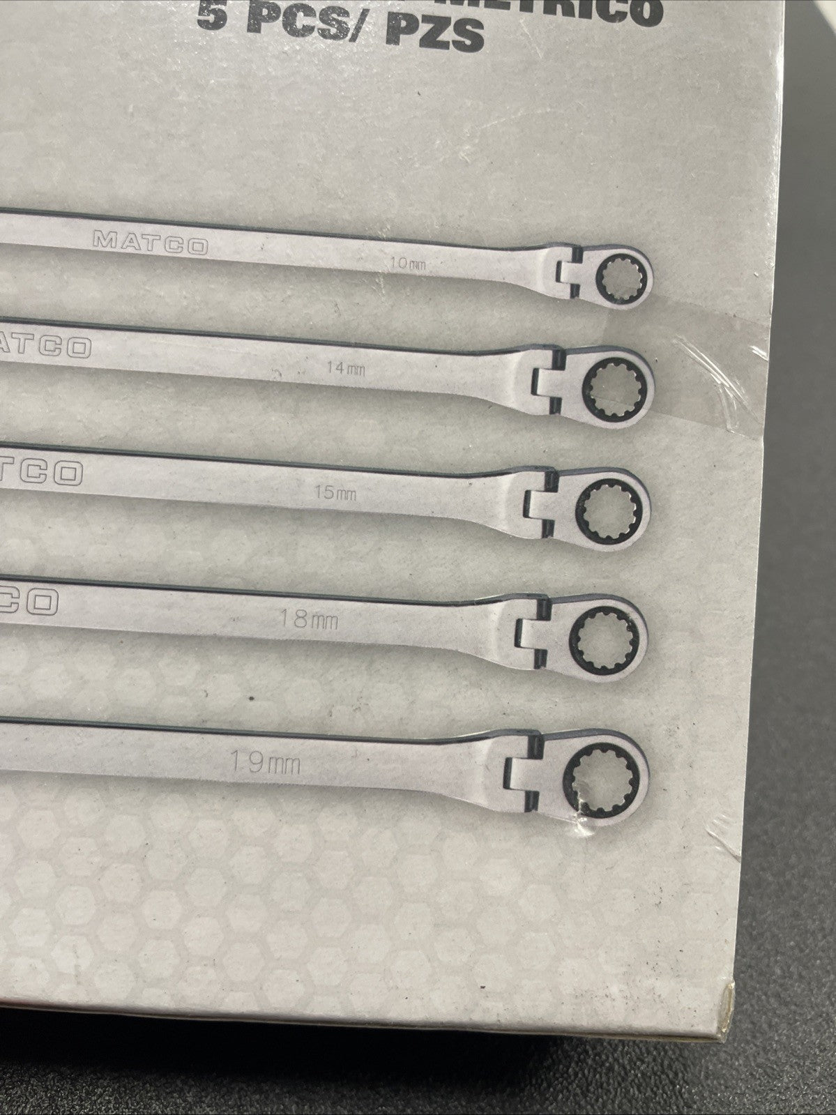 Matco 5pc Metric Extra Long Double Flex Head Ratcheting Wrench Set SRFBXLM52TA