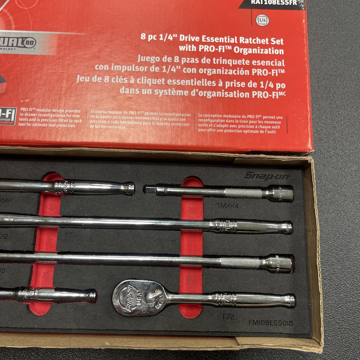Snap-on 8pc RAT108ESSFR Essential Ratchet Extension Set Pro-Fl Foam Organization