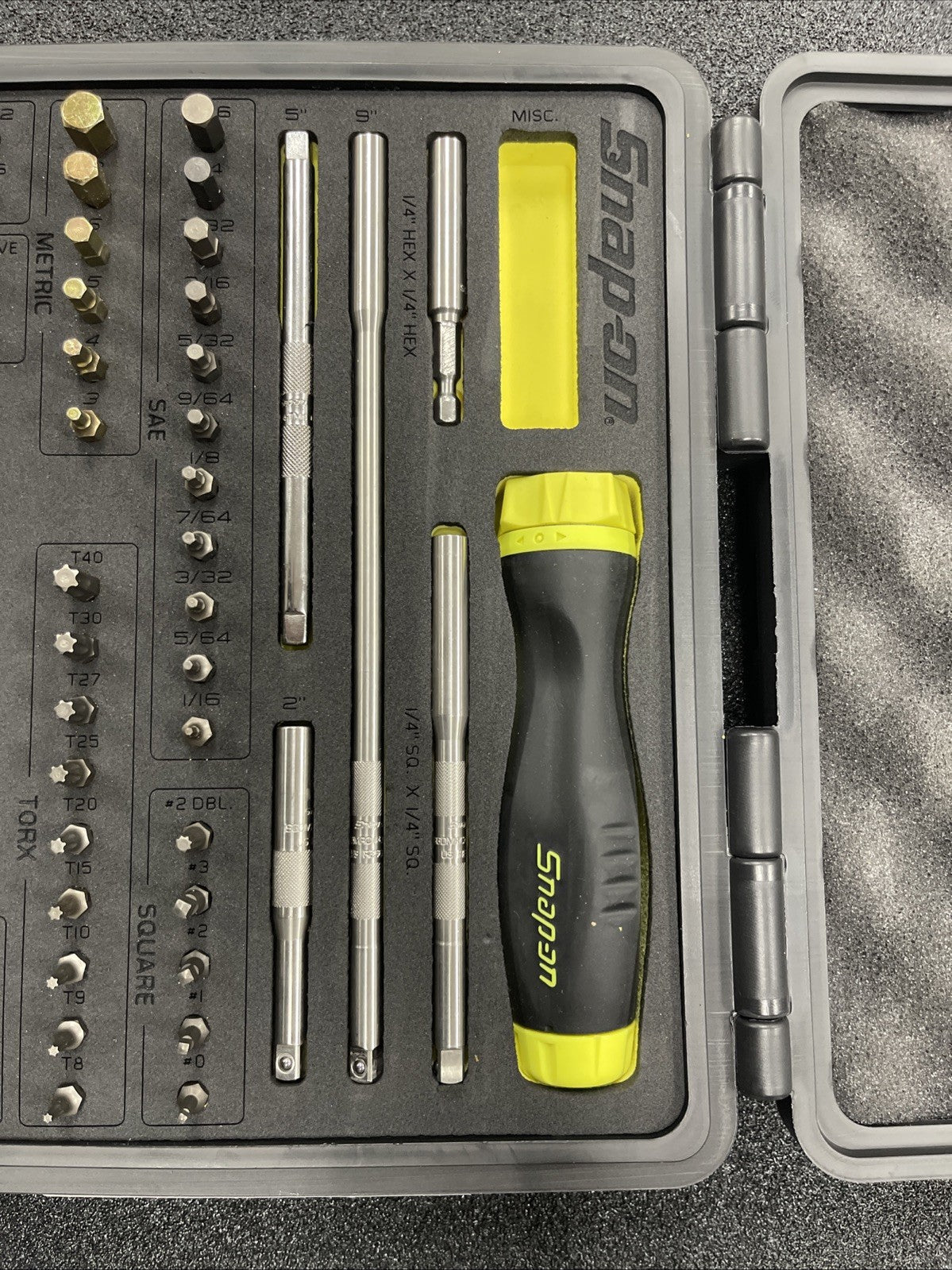 Snap-on Tools NEW HI-VIS YELLOW Ratcheting Screwdriver Master Set SGDMRC44FHV