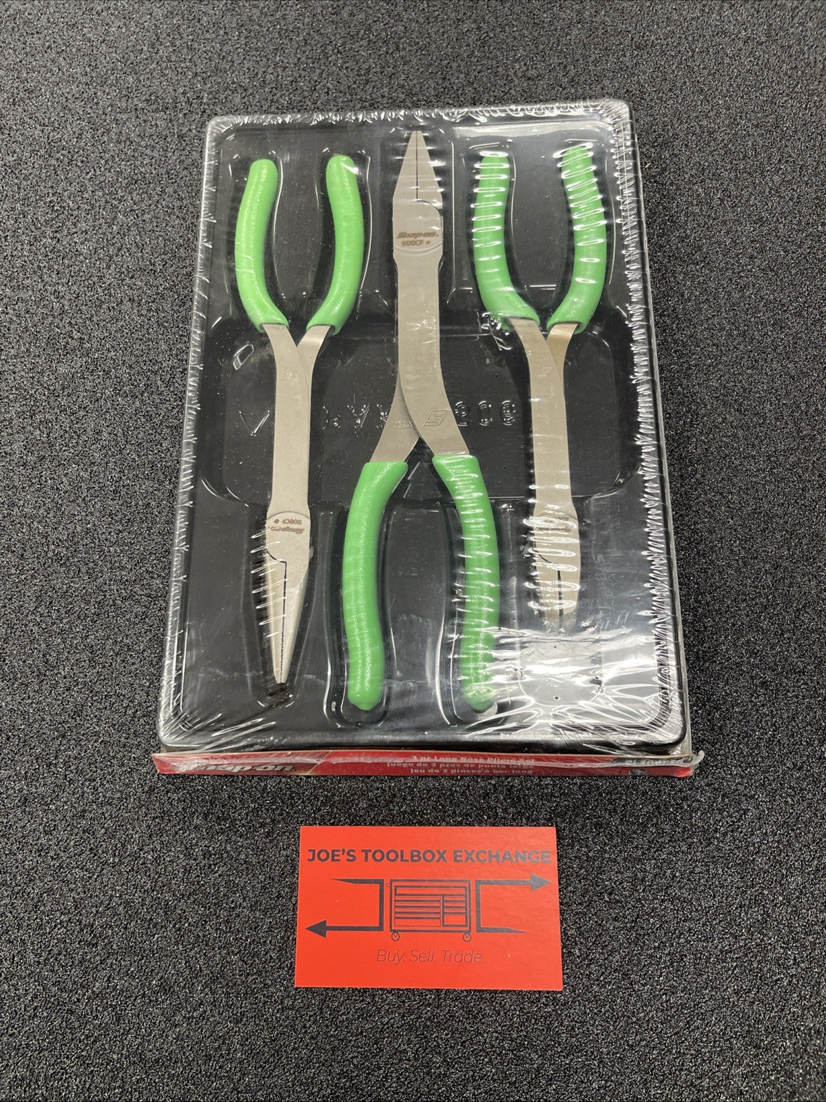 Snap-On Tools USA NEW 3 Piece GREEN Soft Grip LONG NOSE Pliers Set PL308CFG