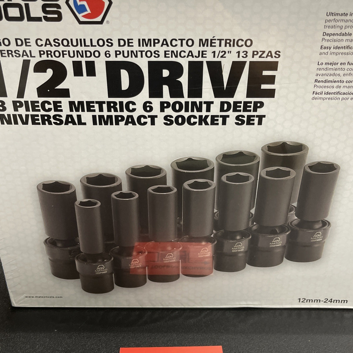 MATCO 13 PC 1/2" DR METRIC 6 PT ADV DEEP UNIVERSAL IMPACT SOCKET SET SCDUPM136V