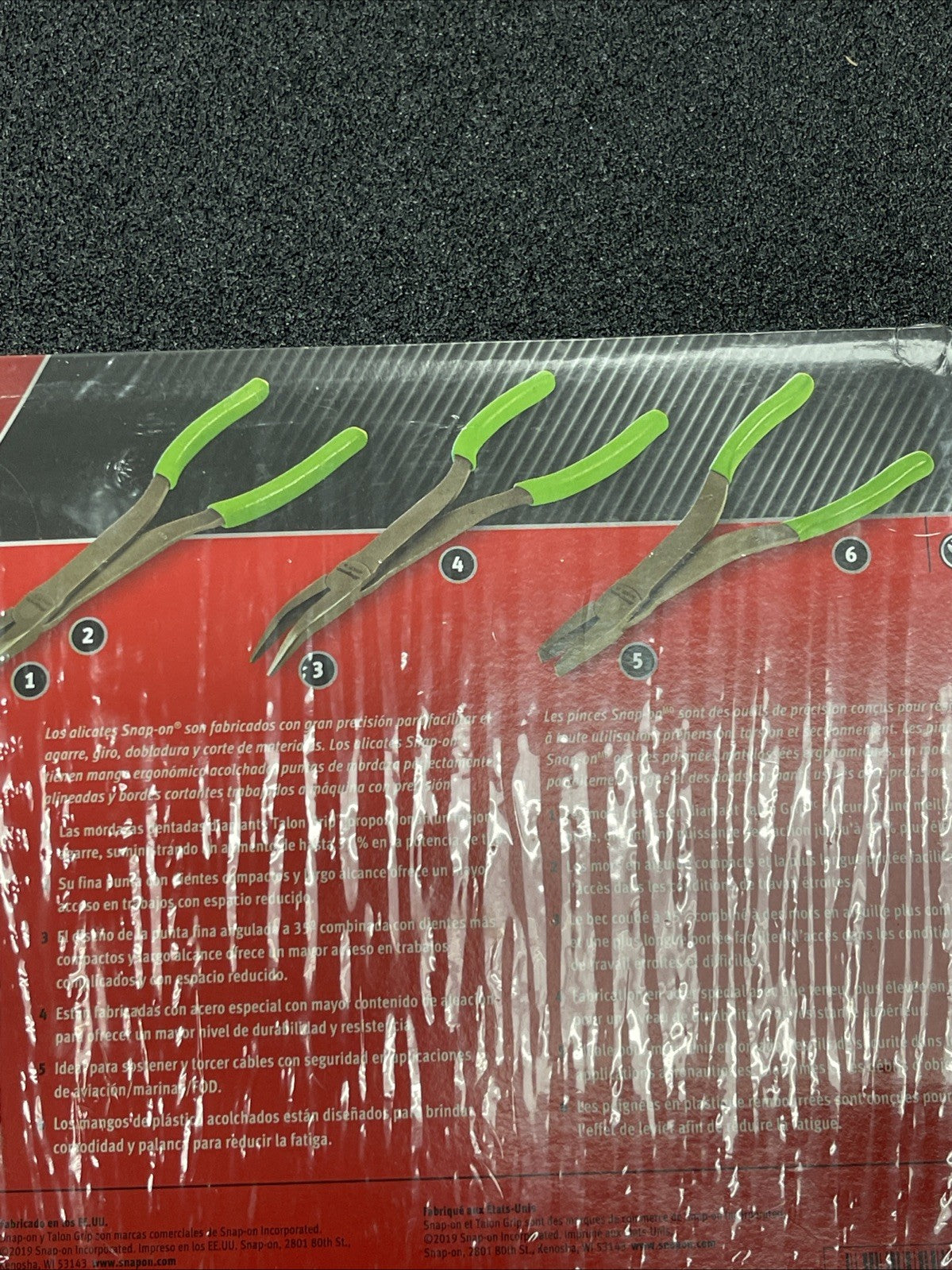 Snap-On Tools USA NEW 3 Piece GREEN Soft Grip LONG NOSE Pliers Set PL308CFG
