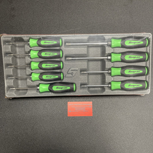 Snap-on Tools NEW 9pc GREEN Soft Grip T8 - T45 TORX Screwdriver Set SGDTX90BG