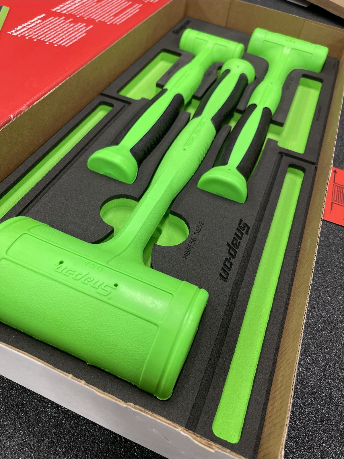 NEW Snap On HBFE301FG Green 3-pc Soft Grip Dead Blow Hammer Set (16, 32, 56oz)