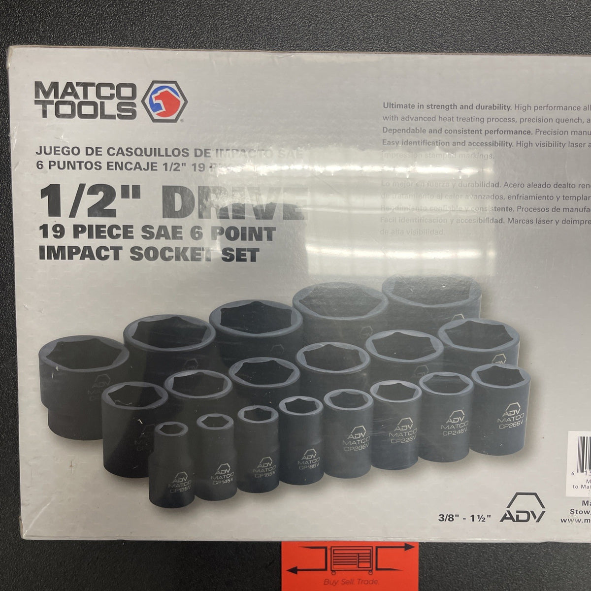 MATCO SCP196V 19 Pc.  1/2" Drive  SAE 6 Point Impact sockets set NEW