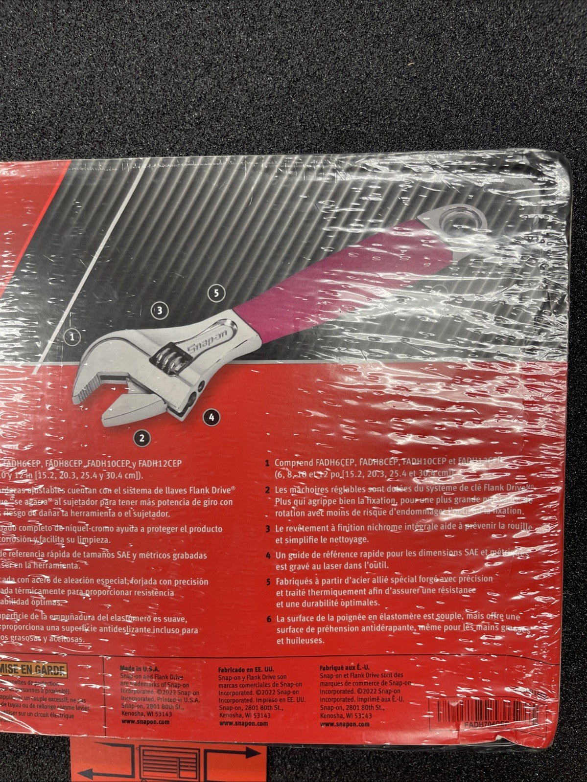 For Snap-on  4pc ELECTRIC PINK Soft Grip Flank Drive Adj. Wrench Set FADH704CEP