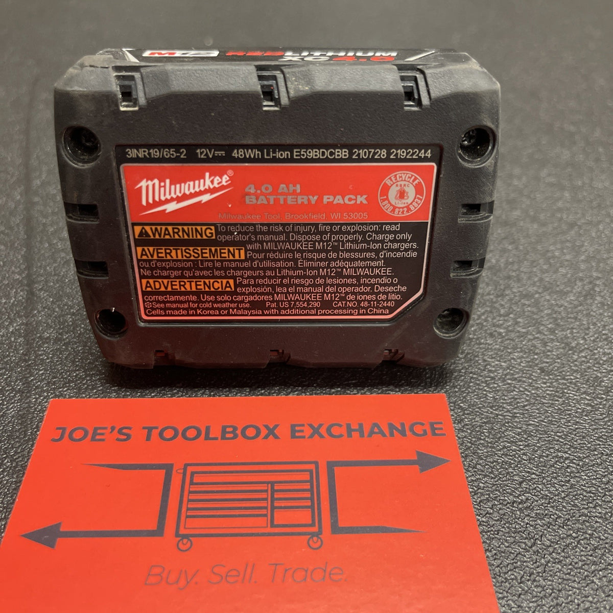 Milwaukee M12 REDLITHIUM XC 4.0 Ah Battery 12V Lithium Ion 48-11-2440 OEM Used