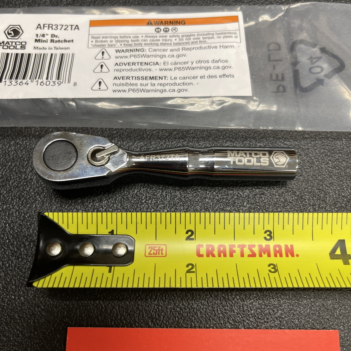 Matco Tools AFR372TA 1/4” Fine Tooth 72 Stubby Ratchet Mini