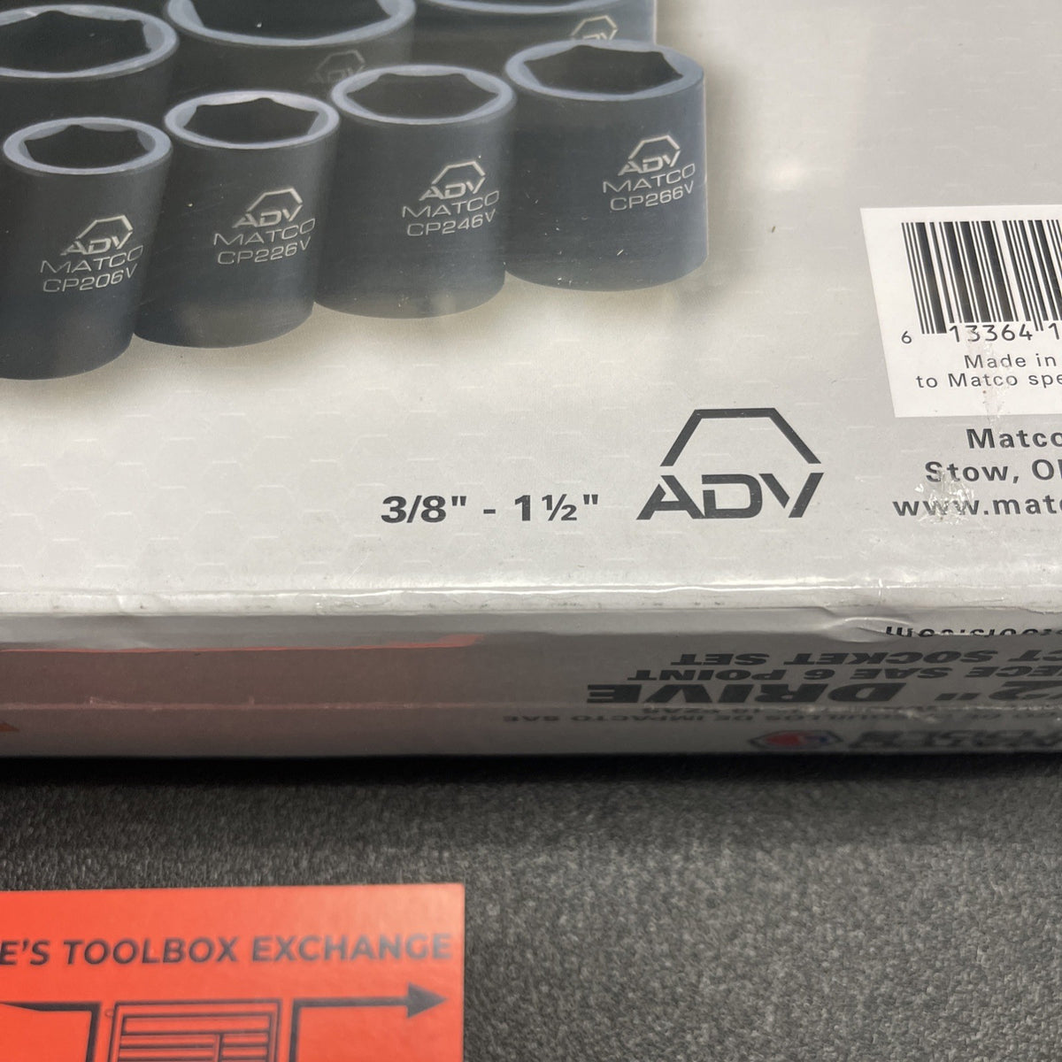 MATCO SCP196V 19 Pc.  1/2" Drive  SAE 6 Point Impact sockets set NEW