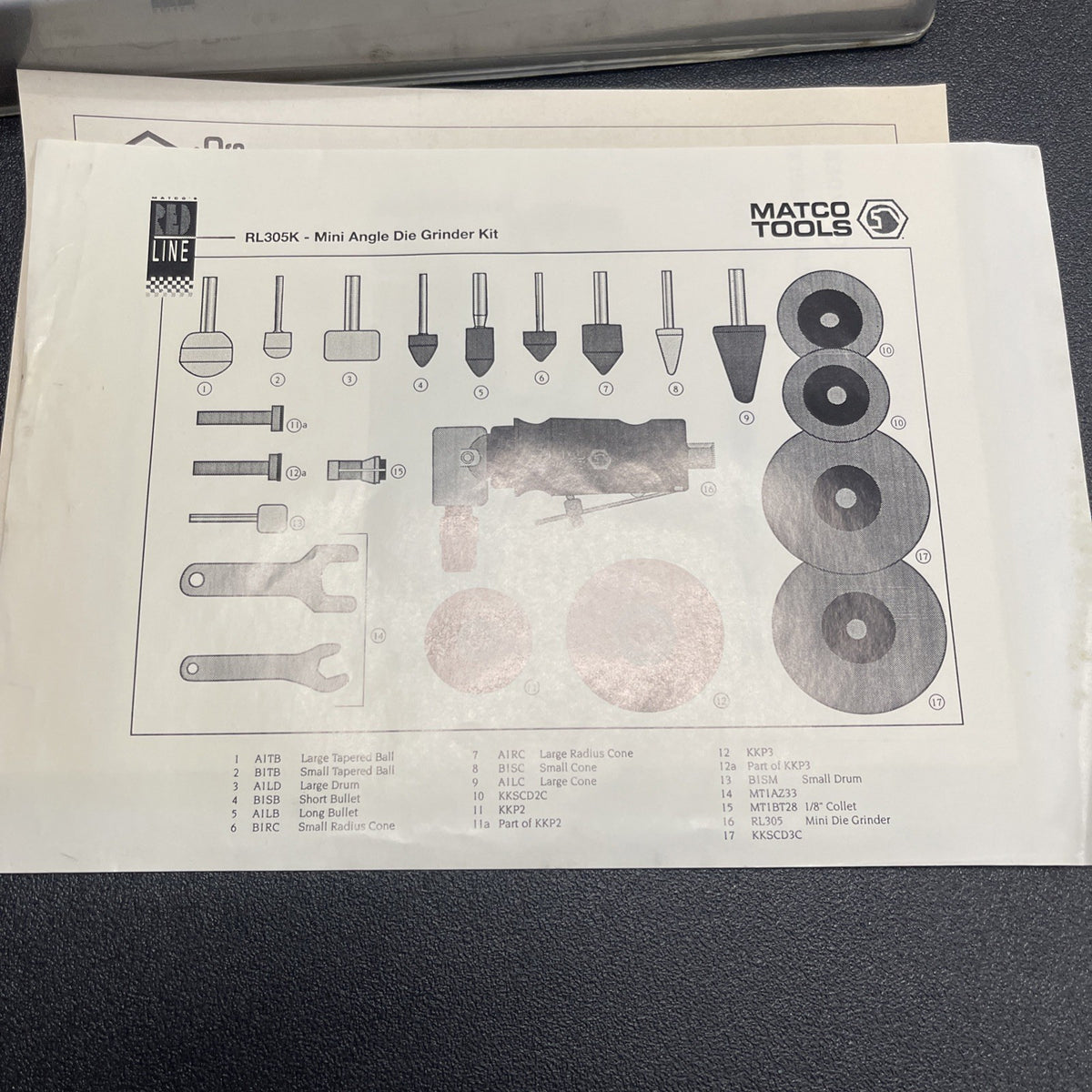 MATCO RL305A Mini Right Angle Air Die Grinder Kit