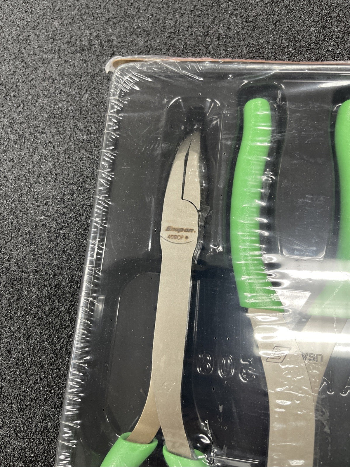 Snap-On Tools USA NEW 3 Piece GREEN Soft Grip LONG NOSE Pliers Set PL308CFG