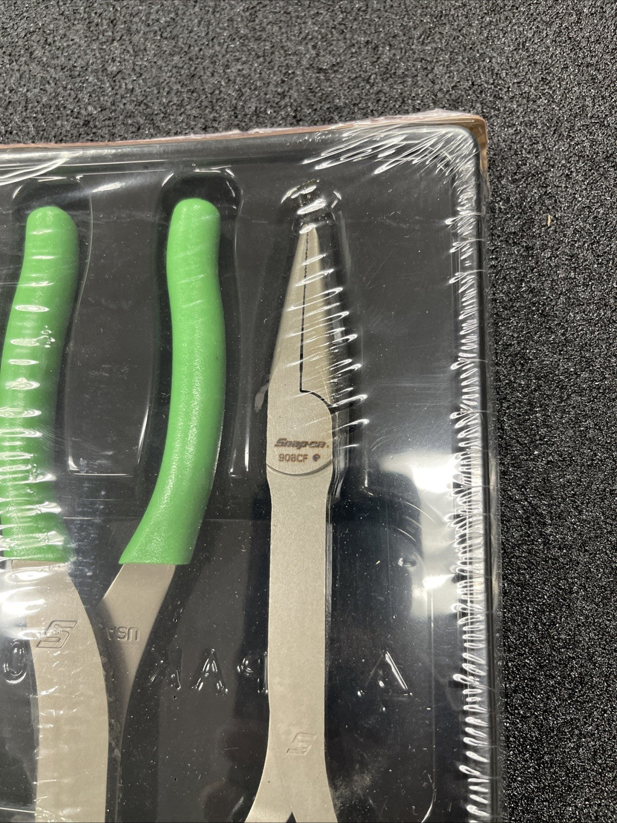 Snap-On Tools USA NEW 3 Piece GREEN Soft Grip LONG NOSE Pliers Set PL308CFG