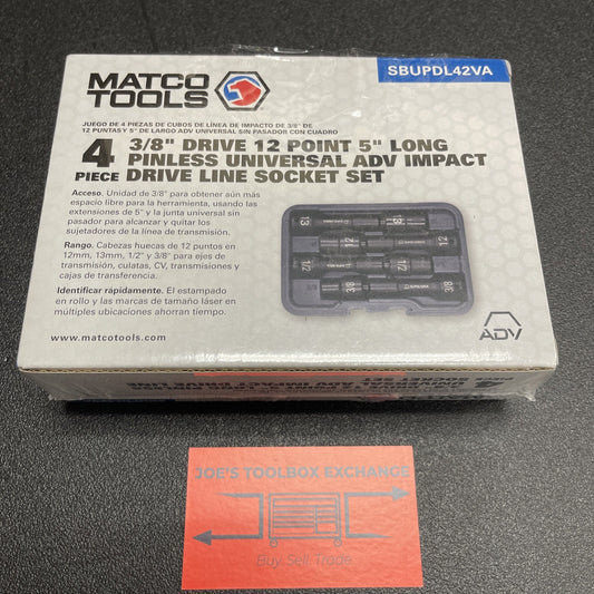 MATCO 4 PIECE 3/8" DR 12 PT 5" UNIVERSAL IMPACT DRIVE LINE SOCKET SET SBUPDL42VA
