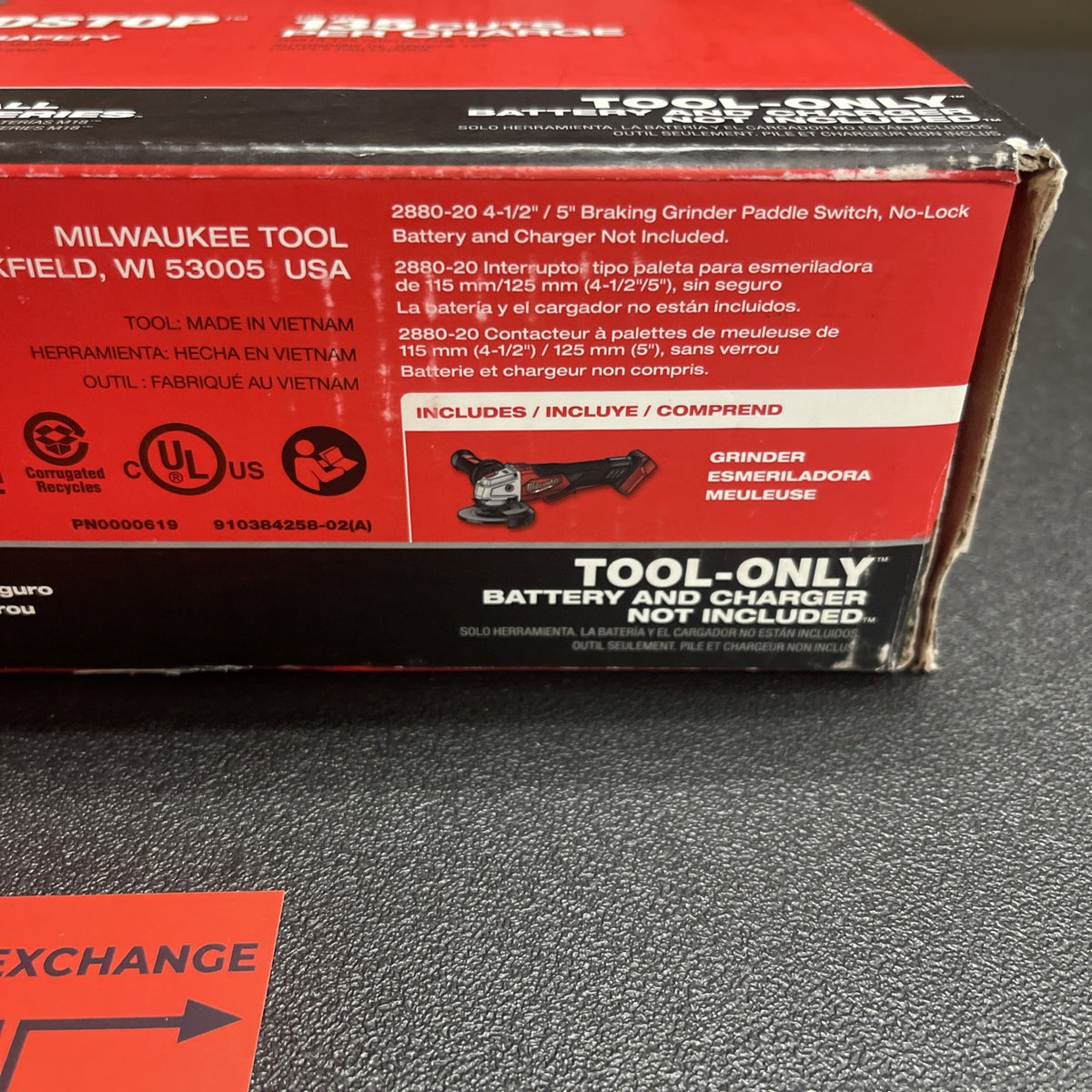 Milwaukee 2888-20 M18 FUEL 4-1/2"/5 Variable Speed Braking Grinder Paddle Switch