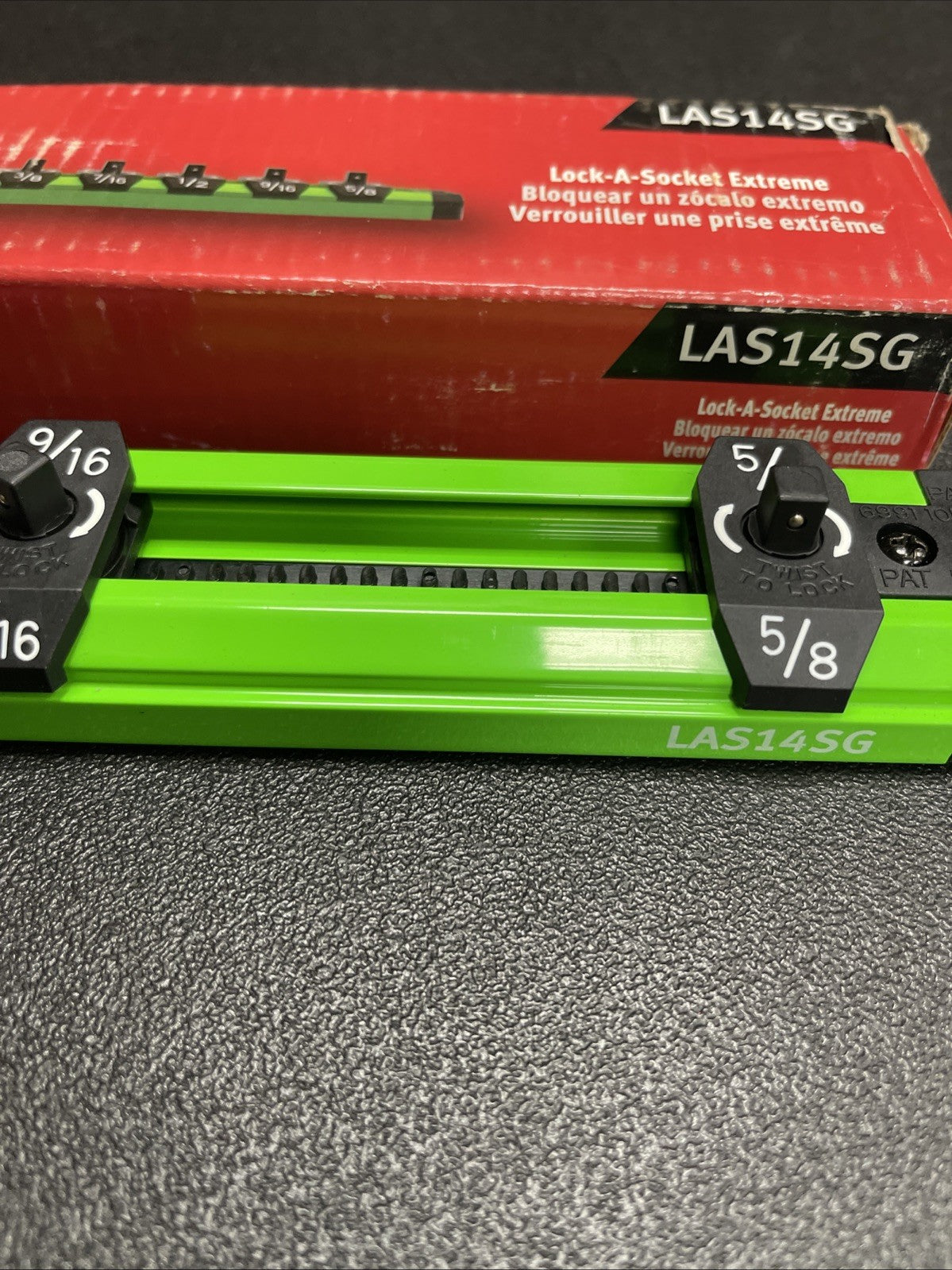 Snap-on Tools NEW GREEN 1/4” SAE Lock-A-Socket Magnetic Rail Organizer LAS14SG