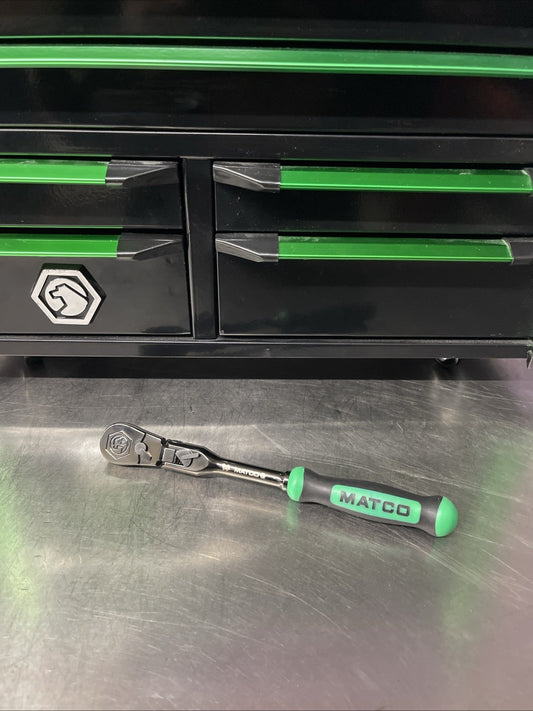 NEW! Matco Tools Black Nickel AFR68NLFG 1/4” Locking Flex Head Ratchet Green