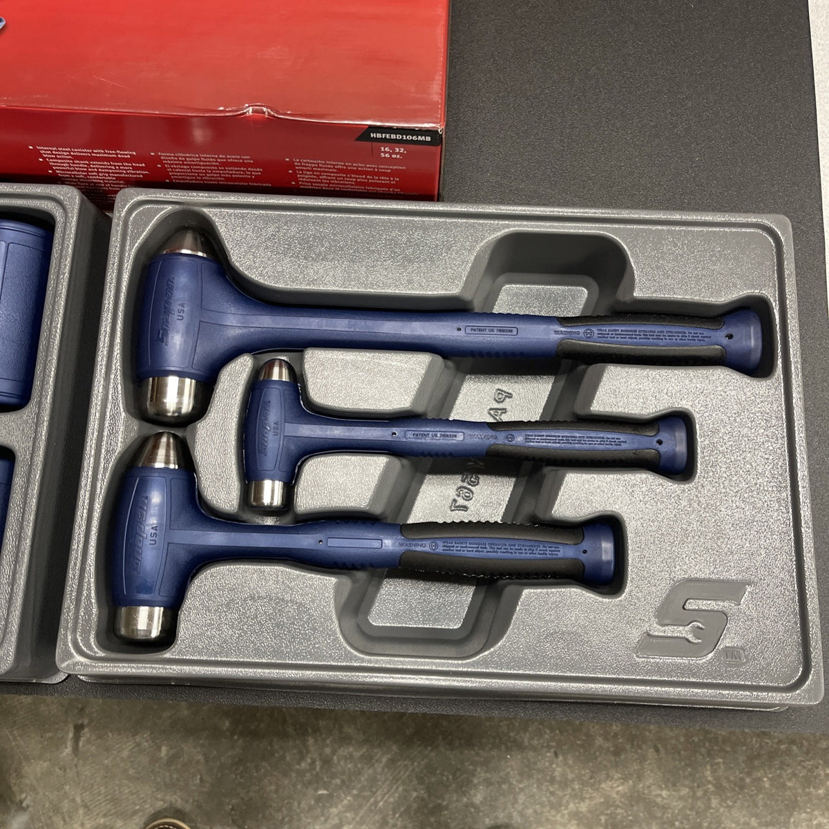 SNAP ON TOOL HBFEBD106 MB PWR BLUE Dead Blow Hammers 6Pc Ball Peen 16, 32, 56oz+