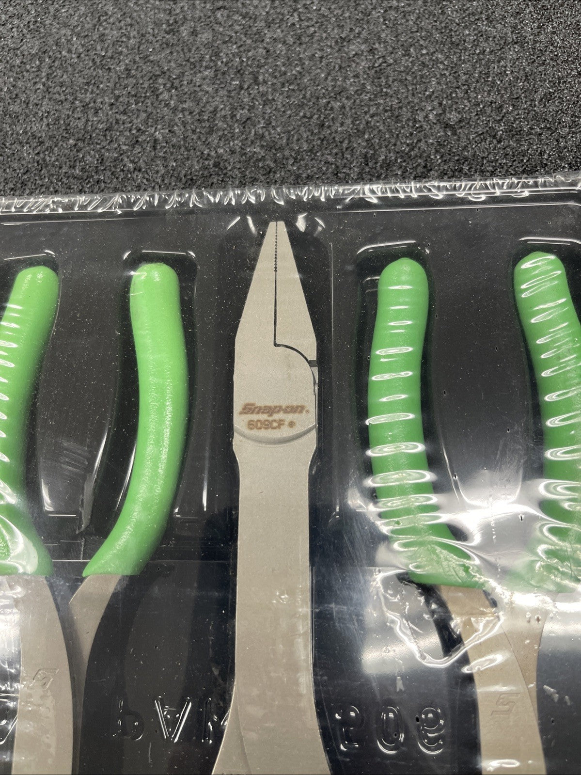 Snap-On Tools USA NEW 3 Piece GREEN Soft Grip LONG NOSE Pliers Set PL308CFG