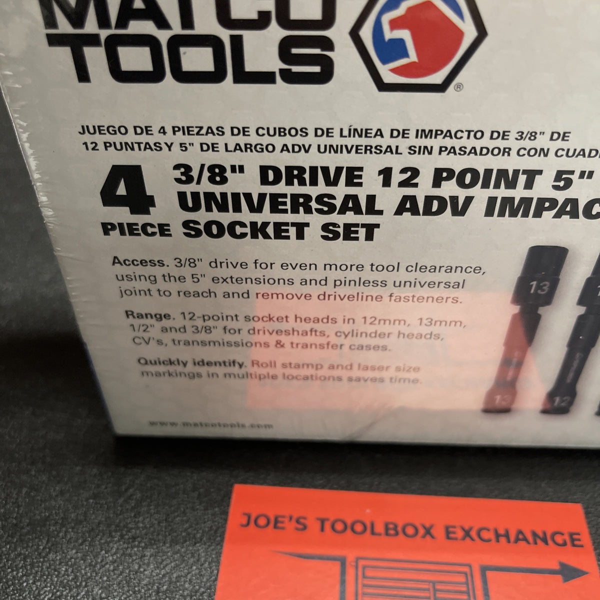 MATCO 4 PIECE 3/8" DR 12 PT 5" UNIVERSAL IMPACT DRIVE LINE SOCKET SET SBUPDL42VA