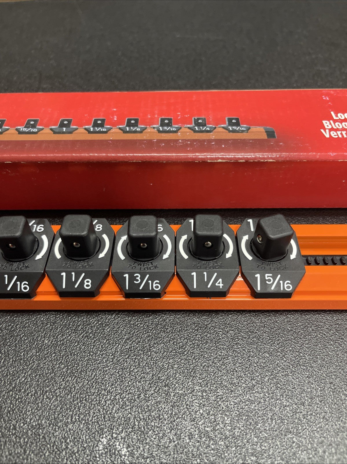 Snap-on Tools NEW ORANGE 1/2” SAE Lock-A-Socket Magnetic Rail Organizer LAS12SO