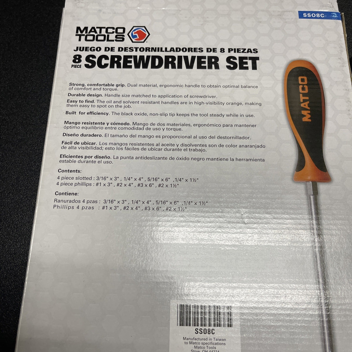 BRAND NEW (Orange) Matco Tool 8 piece screwdriver set SSO8C