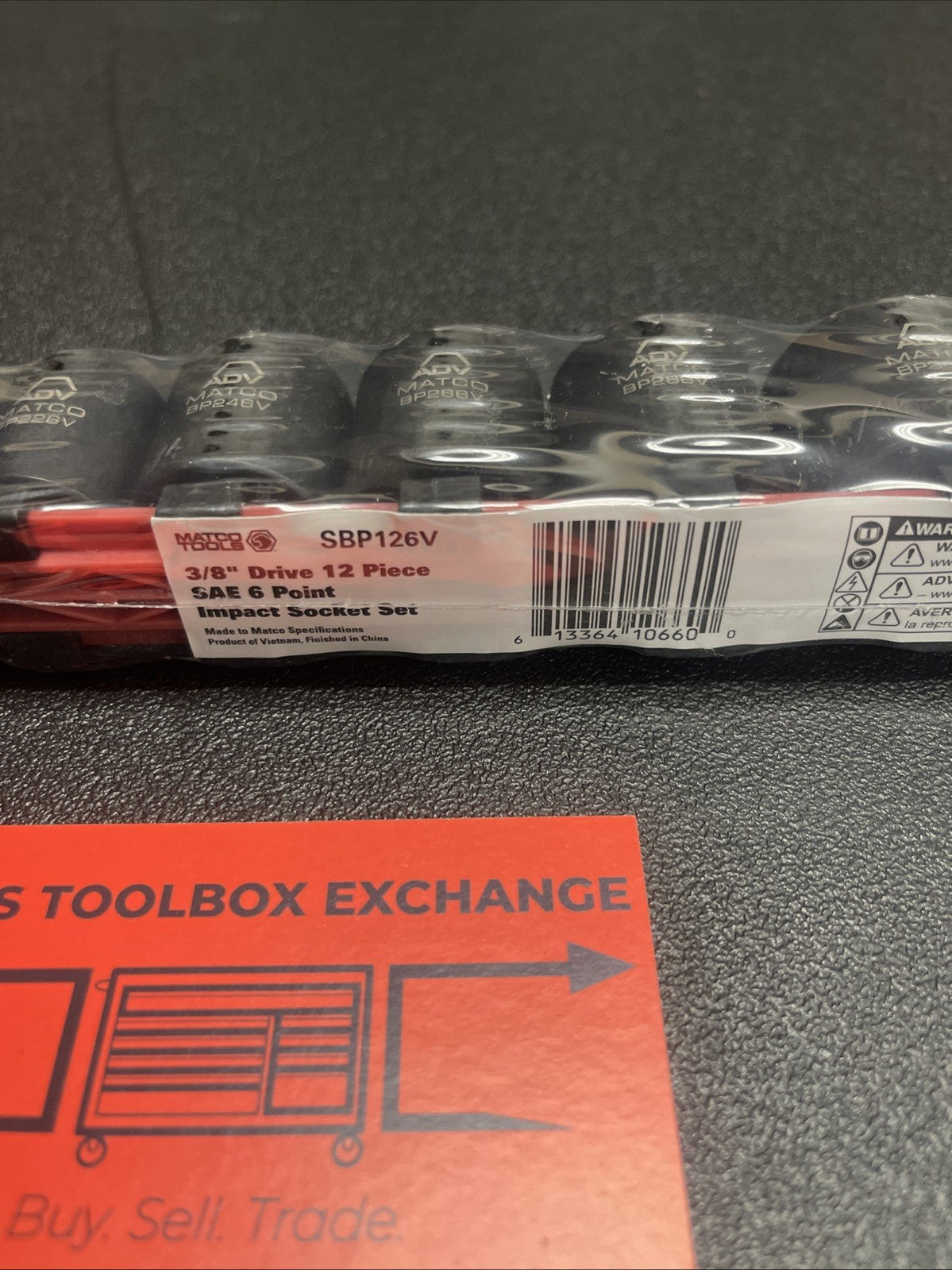 Matco Tools SBP126V 12-Pc 3/8" Drive SAE 6-Point ADV Impact Socket Set 5/16"-1"