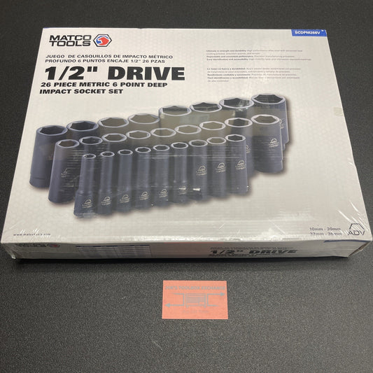 MATCO 26 Piece 1/2" Drive Metric 6 Point ADV Deep Impact Socket Set SCDPM266V