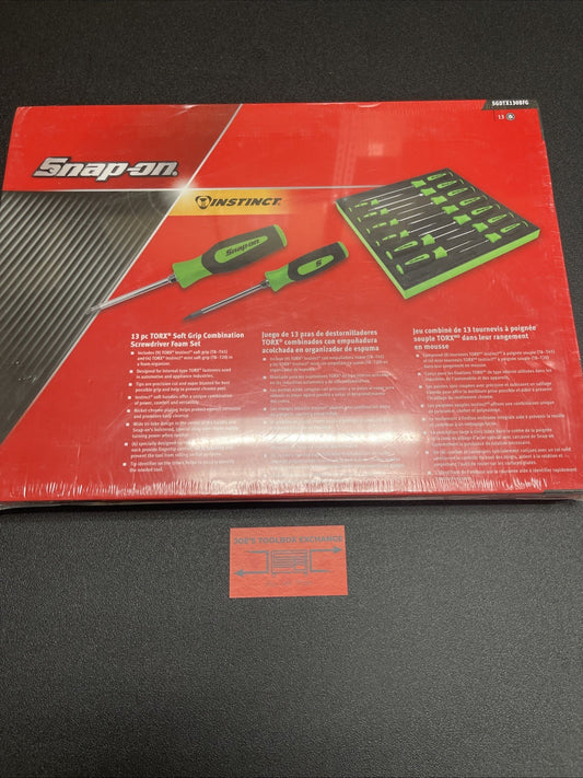 Snap-on Tools NEW USA 13pc Green Soft Grip TORX Screwdriver Foam Set SGDTX130BFG