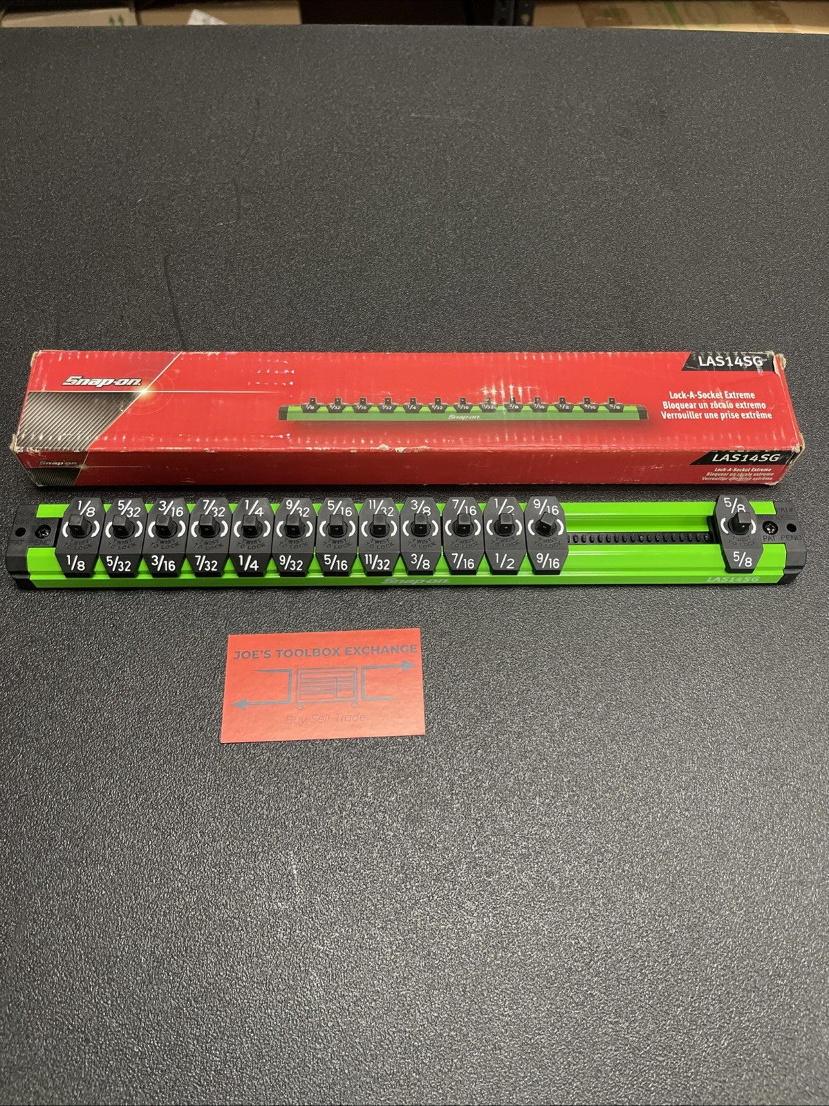 Snap-on Tools NEW GREEN 1/4” SAE Lock-A-Socket Magnetic Rail Organizer LAS14SG