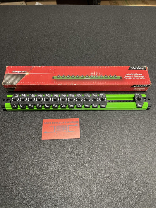 Snap-on Tools NEW GREEN 1/4” SAE Lock-A-Socket Magnetic Rail Organizer LAS14SG
