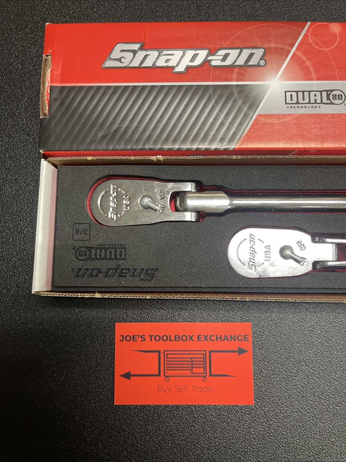 Snap-on 204RT02FR 4pc Flex Head Ratchet Red Foam Set Chrome 3/8” Drive