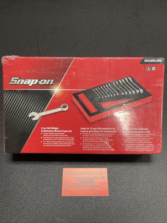 SNAP ON OXISAE01FBR SAE 3/16"- 3/4" 13pc 12Pt  Midget Combo Wrench Set Red Foam